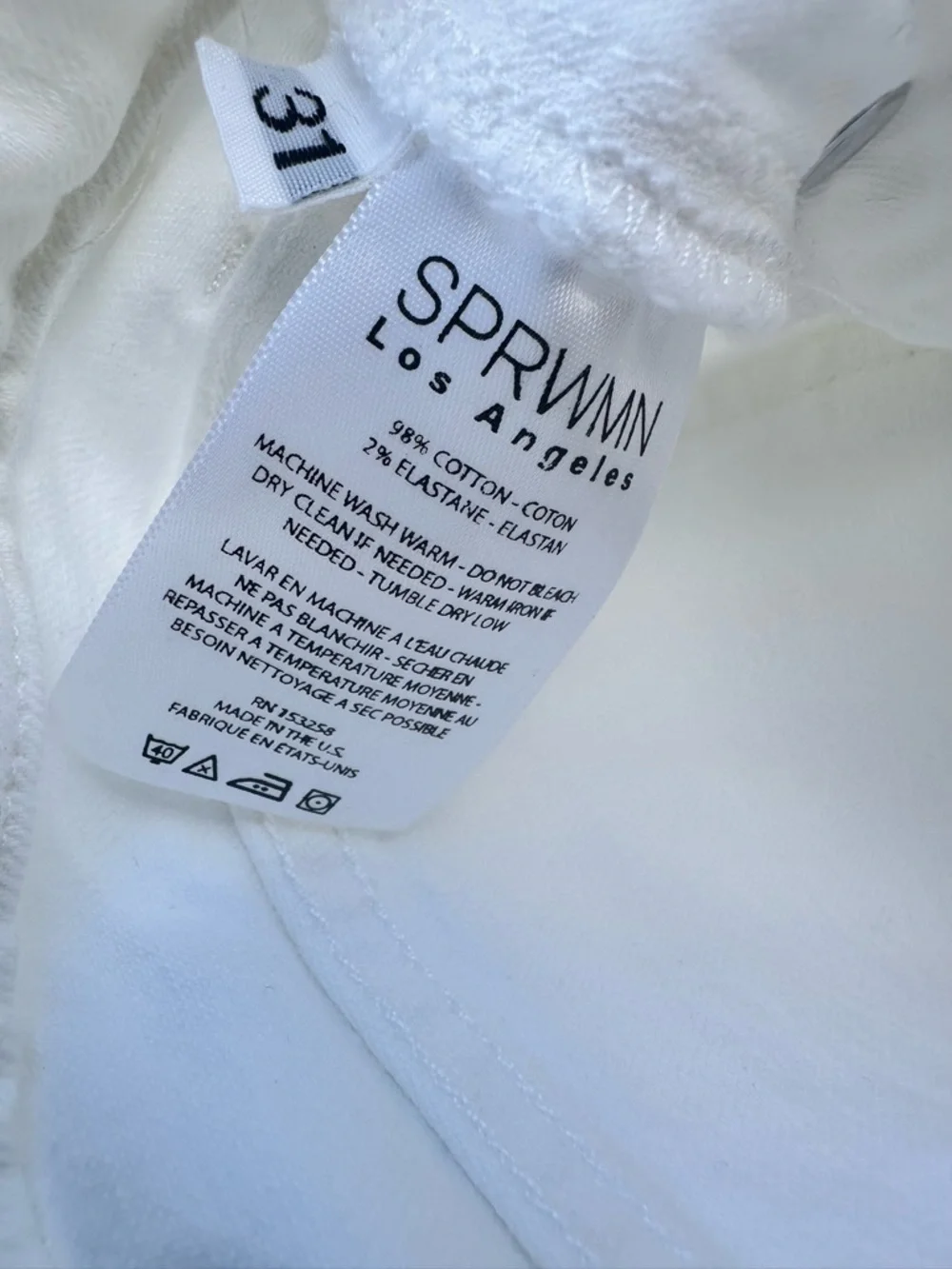 SPRWMN White High Rise Micro Flare Denim SZ 31 Designer Quiet Luxury NWT